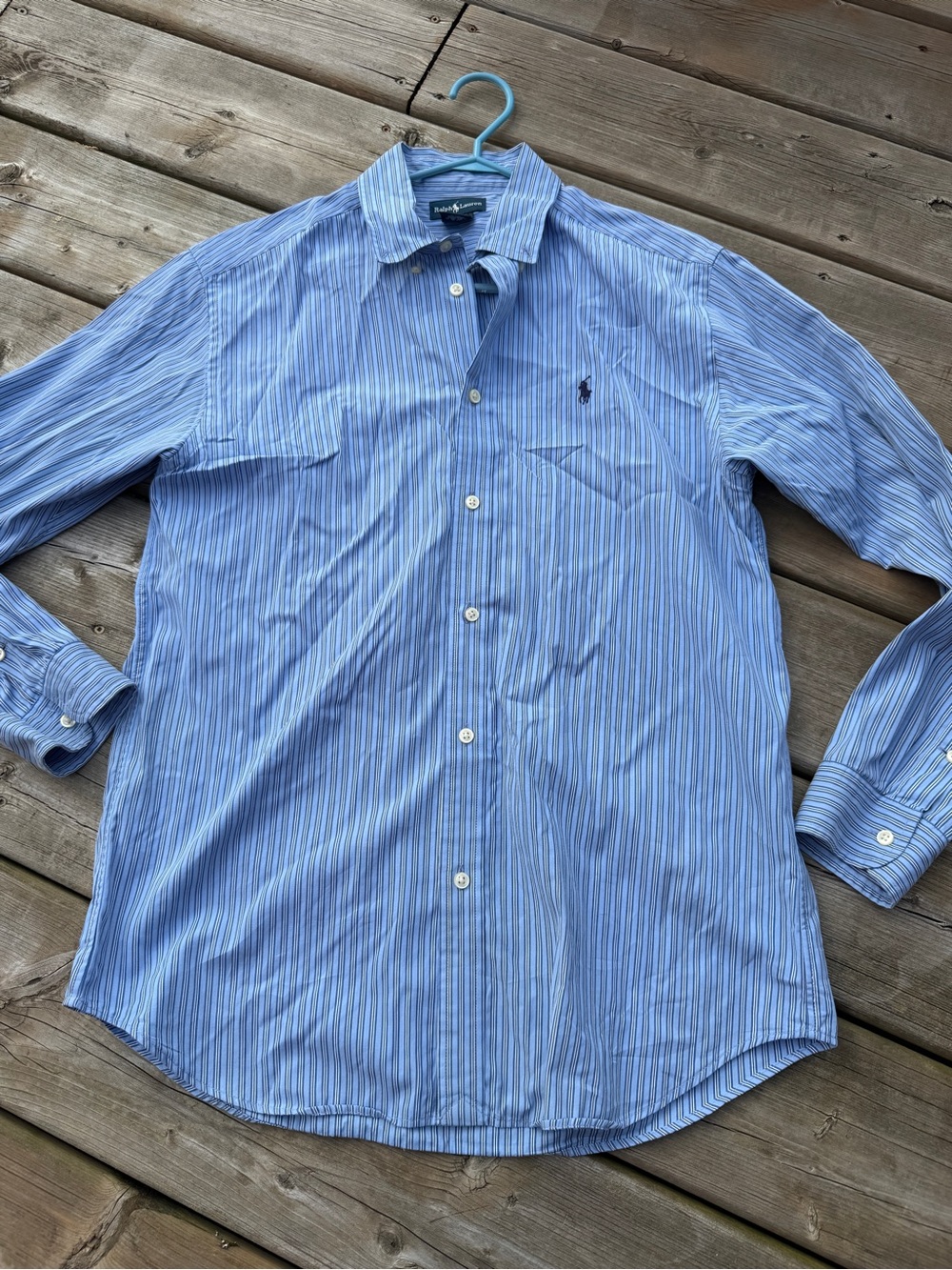 Ralph Lauren Youth Blue Striped Long Sleeve Button Down Shirt Polo Pony